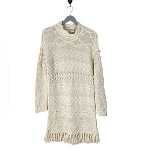 Vintage Style New York‎ Handknit chunky Sweater Dress size S fringe hem Boho